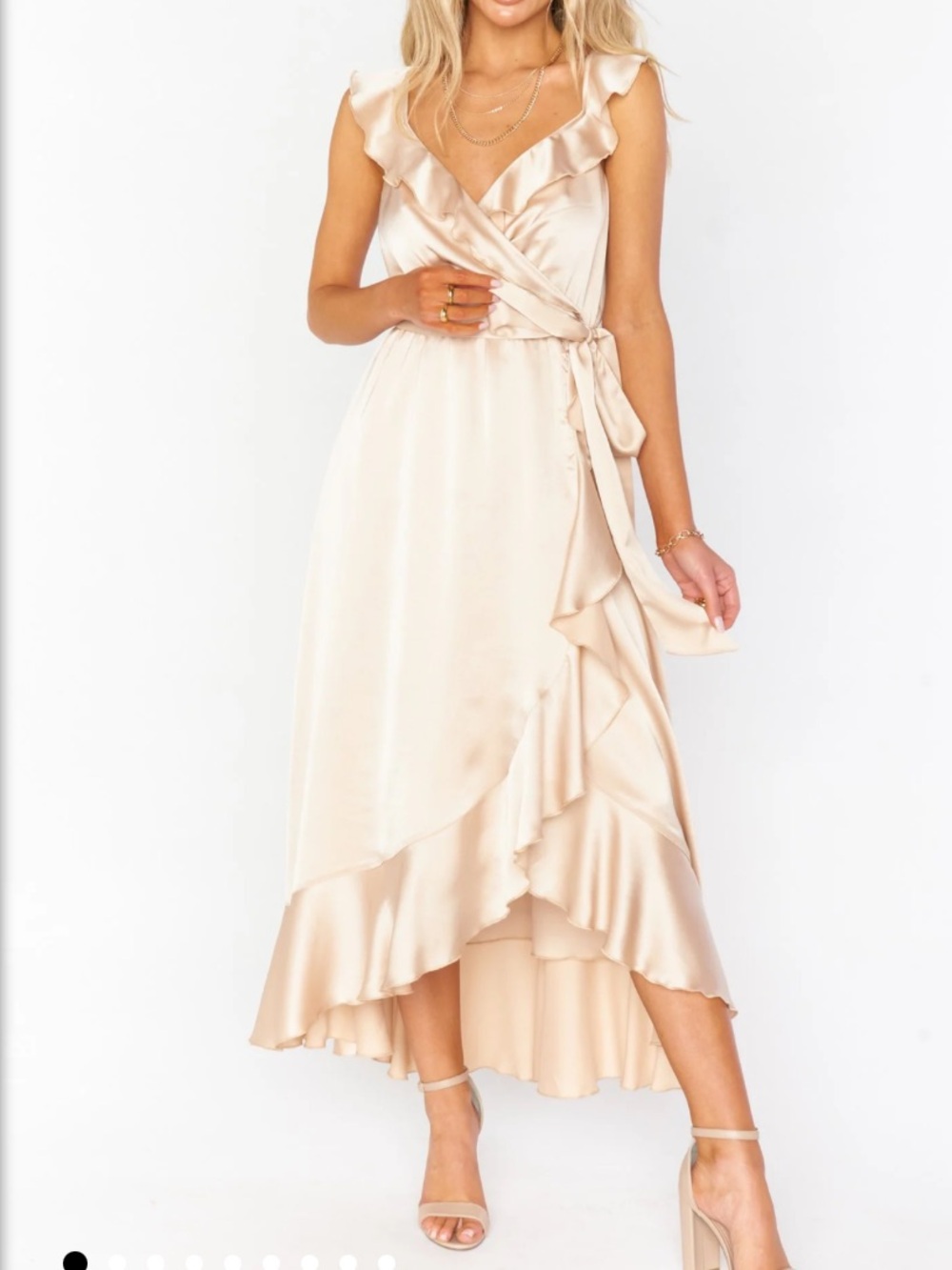 Show Me Your MuMu Samantha Wrap Ruffle Dress in Champagne Luxe Satin - 1X